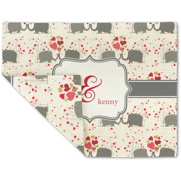 Custom Elephants in Love Double-Sided Linen Placemat - Single w/ Couple's Names