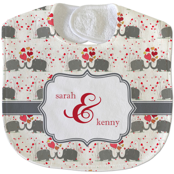 Custom Elephants in Love Velour Baby Bib w/ Couple's Names