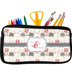 Elephants in Love Neoprene Pencil Case - Small w/ Couple's Names