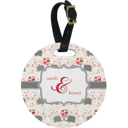Elephants in Love Plastic Luggage Tag - Round (Personalized)
