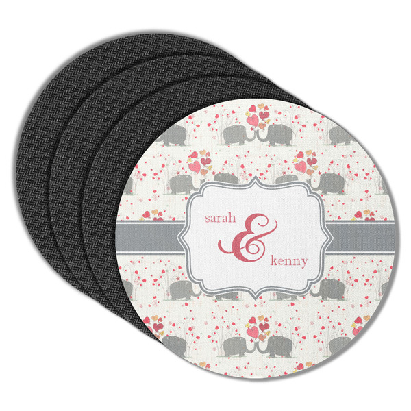 Custom Elephants in Love Round Rubber Backed Coasters - Set of 4 (Personalized)