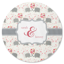 Elephants in Love Round Rubber Backed Coaster (Personalized)