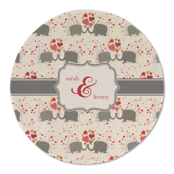 Custom Elephants in Love Round Linen Placemat (Personalized)