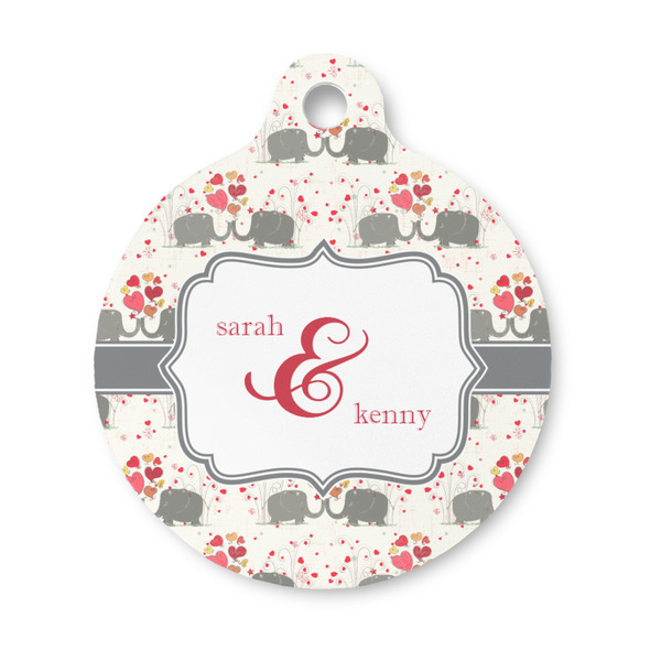 Custom Elephants in Love Round Pet ID Tag - Small (Personalized)