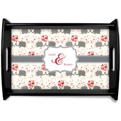 Elephants in Love Black Wooden Tray - Small (Personalized)