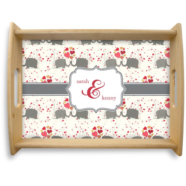 Custom Elephants in Love Natural Wooden Tray - Large (Personalized)