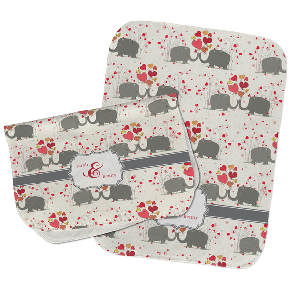 Custom Elephants in Love Burp Cloths - Fleece - Set of 2 w/ Couple's Names