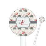 Elephants in Love 5.5" Round Plastic Stir Sticks - White - Single Sided (Personalized)