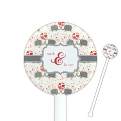 Elephants in Love 5.5" Round Plastic Stir Sticks - White - Double Sided (Personalized)