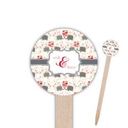 Elephants in Love 6" Round Wooden Food Picks - Double Sided (Personalized)