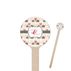 Elephants in Love 6" Round Wooden Stir Sticks - Single Sided (Personalized)