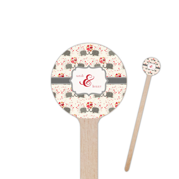 Custom Elephants in Love 7.5" Round Wooden Stir Sticks - Double Sided (Personalized)