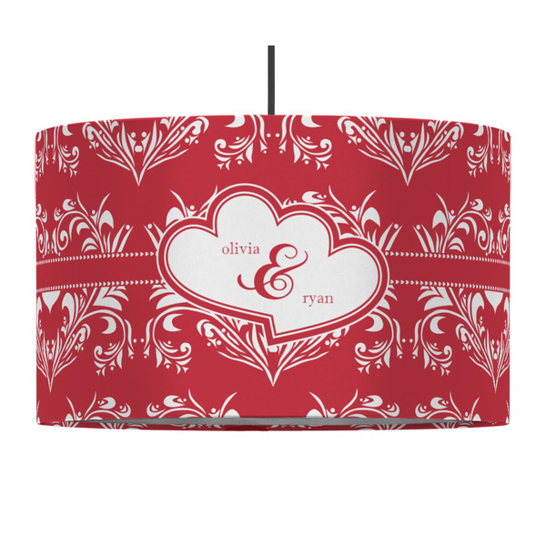 Custom Heart Damask 12" Drum Pendant Lamp - Fabric (Personalized)