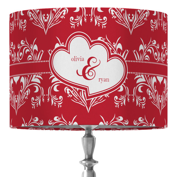 Custom Heart Damask 16" Drum Lamp Shade - Fabric (Personalized)