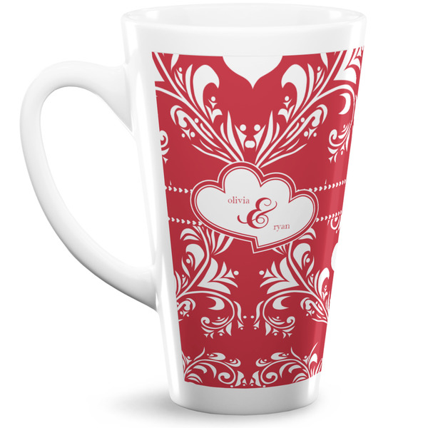 Custom Heart Damask 16 Oz Latte Mug (Personalized)