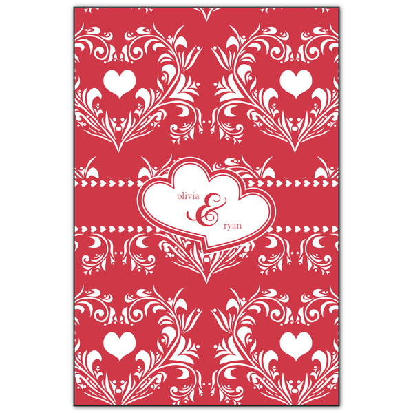 Custom Heart Damask Wood Print - 20x30 (Personalized)