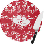 Heart Damask Round Glass Cutting Board - Small (Personalized)