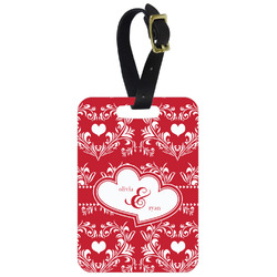 Heart Damask Metal Luggage Tag w/ Couple's Names