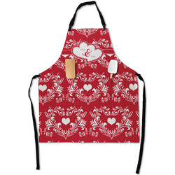Heart Damask Apron With Pockets w/ Couple's Names
