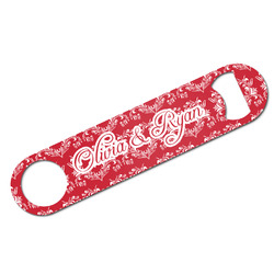 Heart Damask Bar Bottle Opener - White w/ Couple's Names