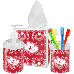 Heart Damask Acrylic Bathroom Accessories Set w/ Couple's Names