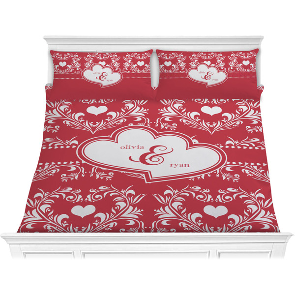 Custom Heart Damask Comforter Set - King (Personalized)