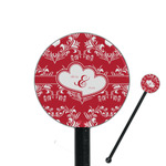 Heart Damask 5.5" Round Plastic Stir Sticks - Black - Double Sided (Personalized)