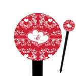 Heart Damask 6" Round Plastic Food Picks - Black - Single Sided (Personalized)