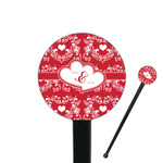 Heart Damask 7" Round Plastic Stir Sticks - Black - Double Sided (Personalized)