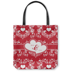 Heart Damask Canvas Tote Bag - Small - 13"x13" (Personalized)