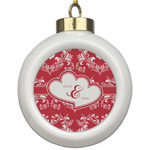 Heart Damask Ceramic Ball Ornament (Personalized)