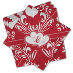 Heart Damask Cloth Cocktail Napkins - Set of 4 w/ Couple's Names