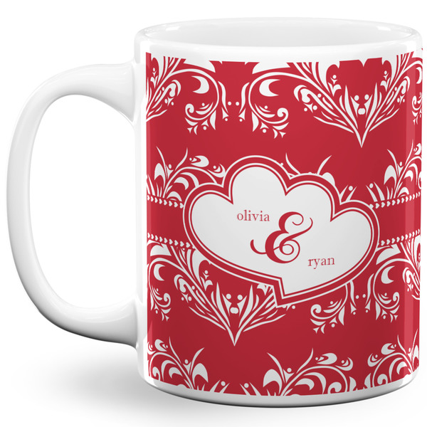 Custom Heart Damask 11 Oz Coffee Mug - White (Personalized)