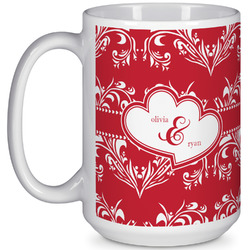 Heart Damask 15 Oz Coffee Mug - White (Personalized)