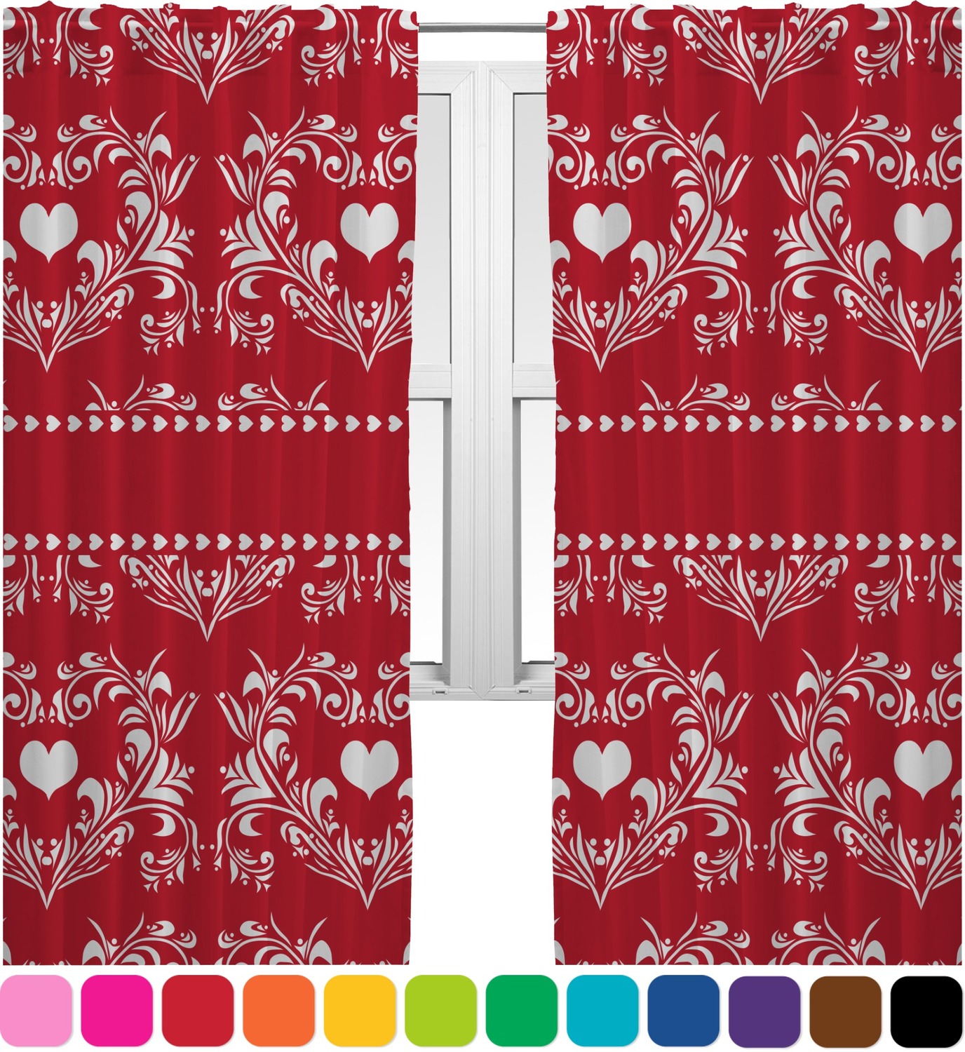 Heart Damask Curtains 20x84 Panels Unlined 2 Panels Per Set