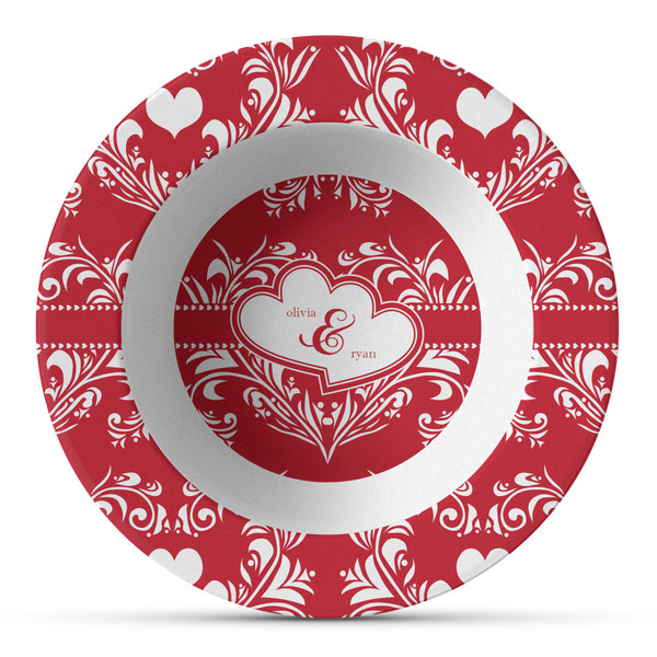 Custom Heart Damask Plastic Bowl - Microwave Safe - Composite Polymer (Personalized)