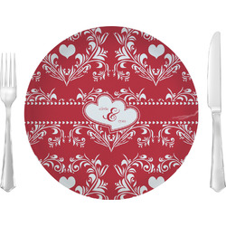 Heart Damask 10" Glass Lunch / Dinner Plates - Single or Set (Personalized)