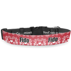 Heart Damask Deluxe Dog Collar - Medium (11.5" to 17.5") (Personalized)