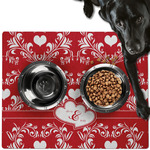 Heart Damask Dog Food Mat - Large w/ Couple's Names