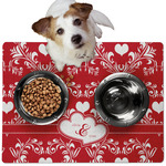 Heart Damask Dog Food Mat - Medium w/ Couple's Names