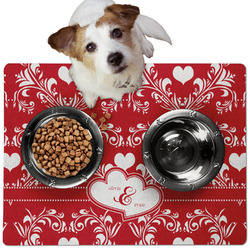 Heart Damask Dog Food Mat - Medium w/ Couple's Names