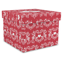 Heart Damask Gift Box with Lid - Canvas Wrapped - X-Large (Personalized)