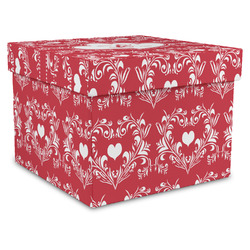 Heart Damask Gift Box with Lid - Canvas Wrapped - XX-Large (Personalized)