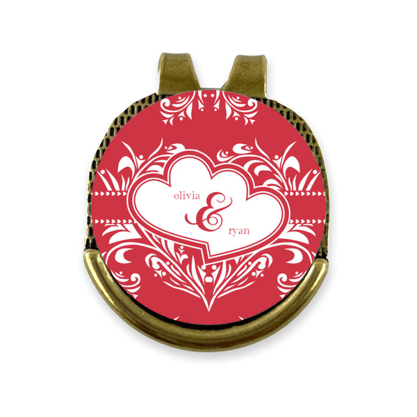 Custom Heart Damask Golf Ball Marker - Hat Clip - Gold