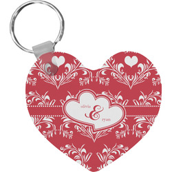 Heart Damask Heart Plastic Keychain w/ Couple's Names