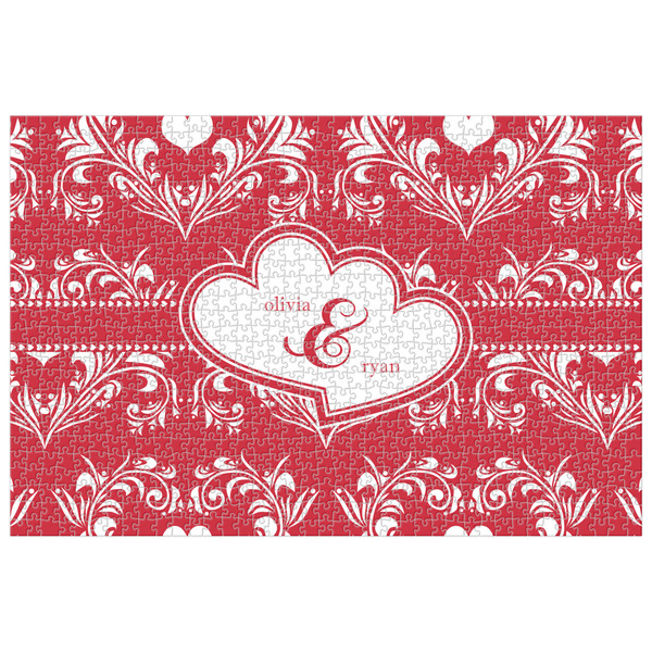 Custom Heart Damask Jigsaw Puzzle - 1000-piece (Personalized)