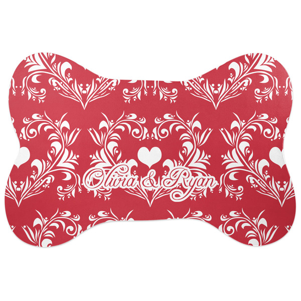 Custom Heart Damask Bone Shaped Dog Food Mat (Personalized)