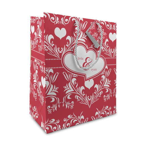 Custom Heart Damask Medium Gift Bag (Personalized)