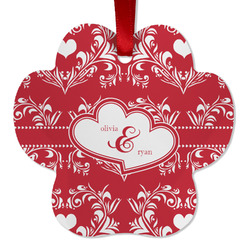 Heart Damask Metal Paw Ornament - Double Sided w/ Couple's Names