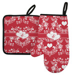 Heart Damask Left Oven Mitt & Pot Holder Set w/ Couple's Names